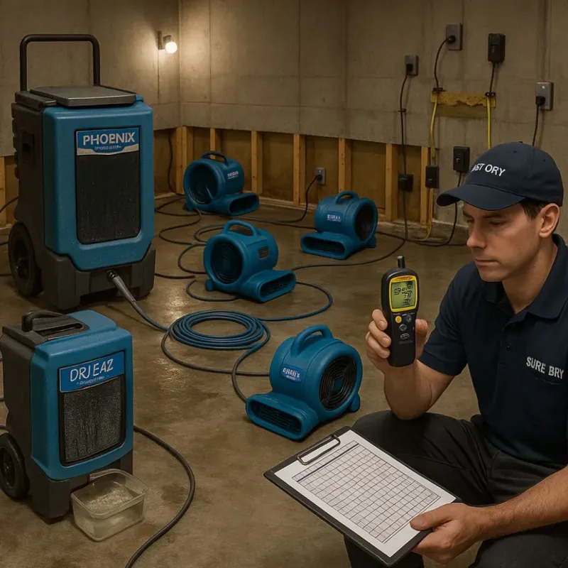 Structural Drying and Dehumidification process in Granite Hills, CA